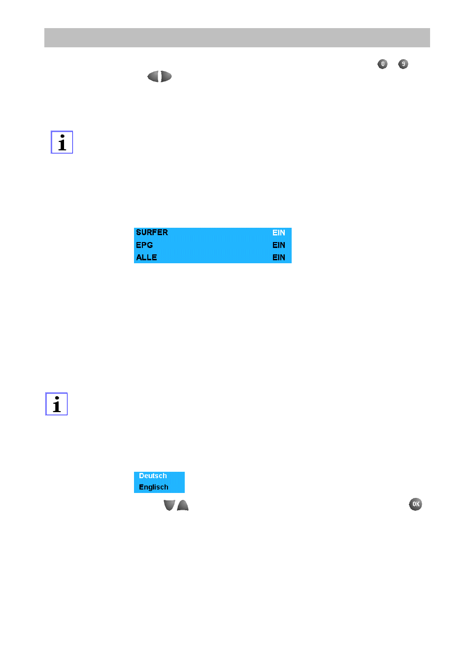 Application control, Language selection (osd), Common interface | Initial settings | Kathrein UFD 510 User Manual | Page 38 / 50