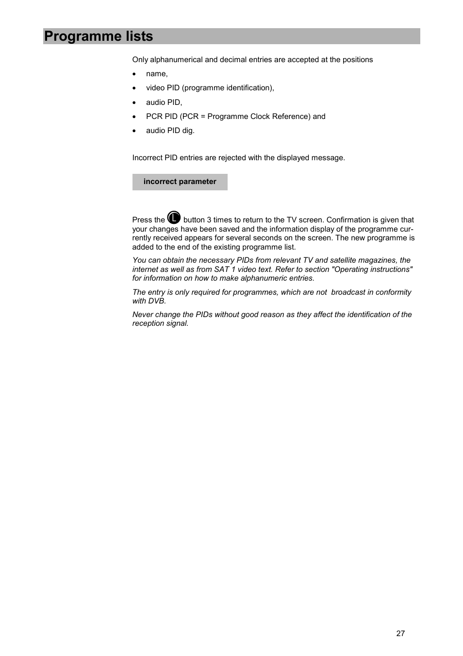Programme lists | Kathrein UFD 505 User Manual | Page 27 / 54