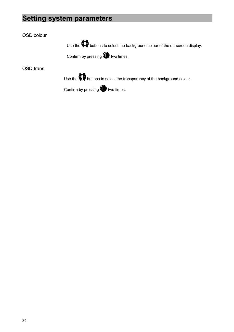 Osd colour, Osd trans, Setting system parameters | Kathrein UFD 505 User Manual | Page 34 / 54