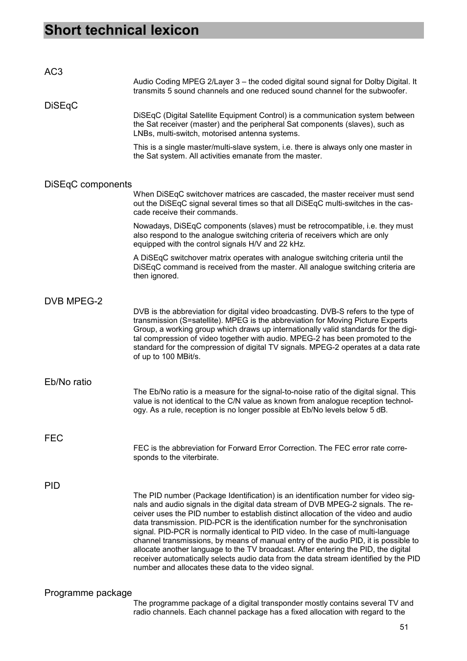 Short technical lexicon | Kathrein UFD 505 User Manual | Page 51 / 54