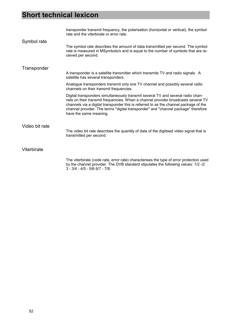 Short technical lexicon | Kathrein UFD 505 User Manual | Page 52 / 54