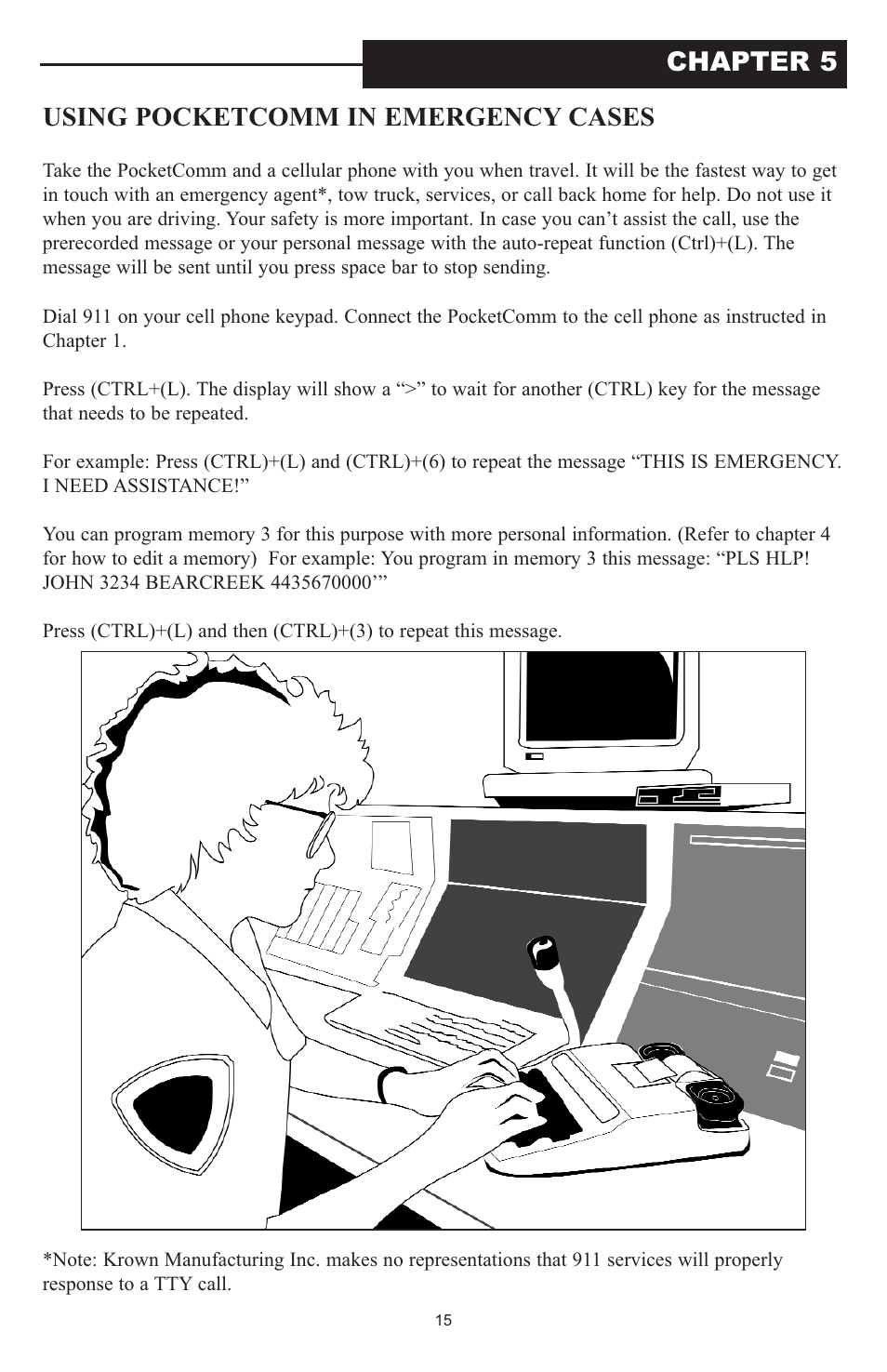 Using pocketcomm in emergency cases, Chapter 5 | Krown Manufacturing PCM3512 User Manual | Page 17 / 22