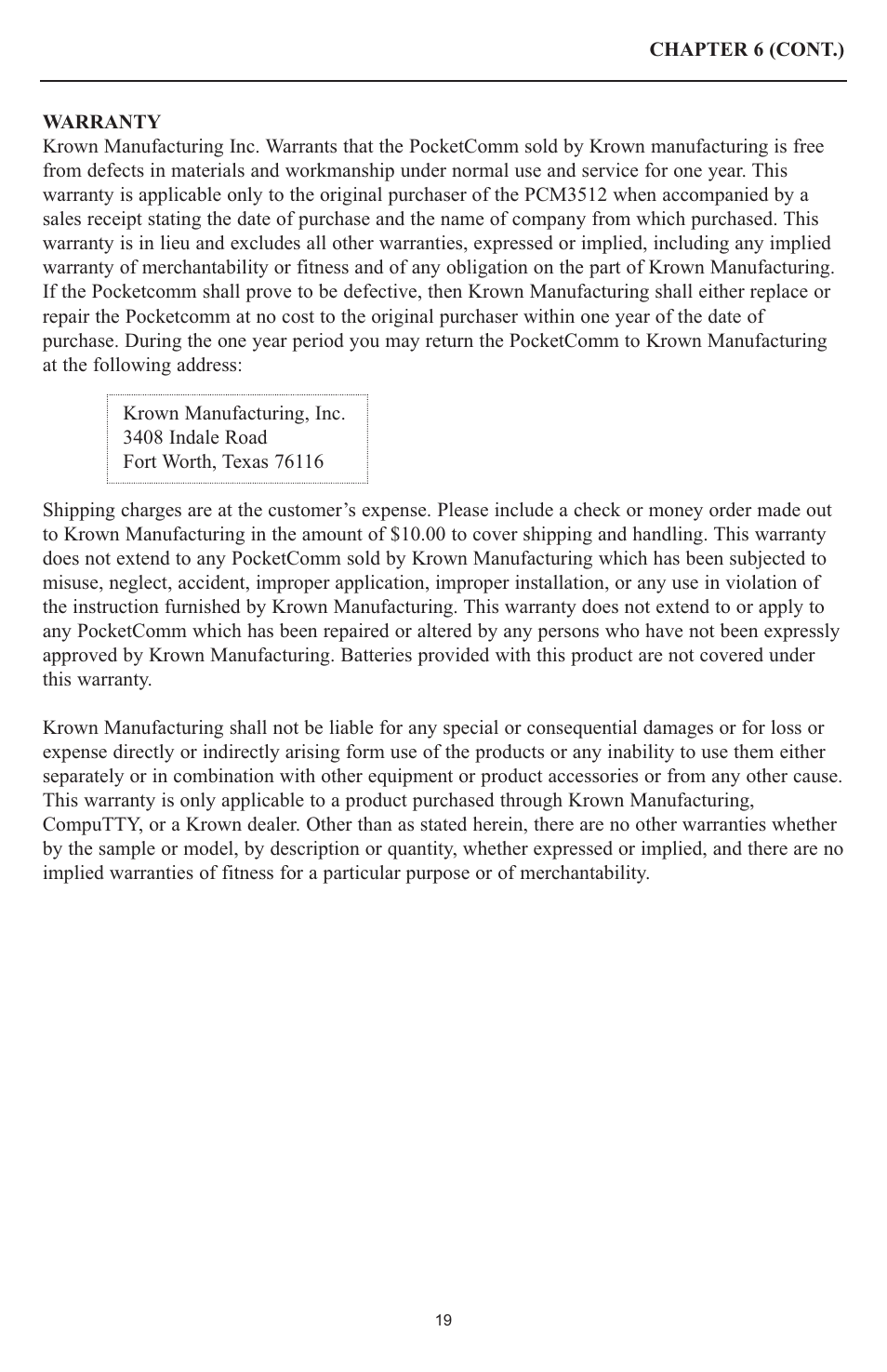 Krown Manufacturing PCM3512 User Manual | Page 21 / 22