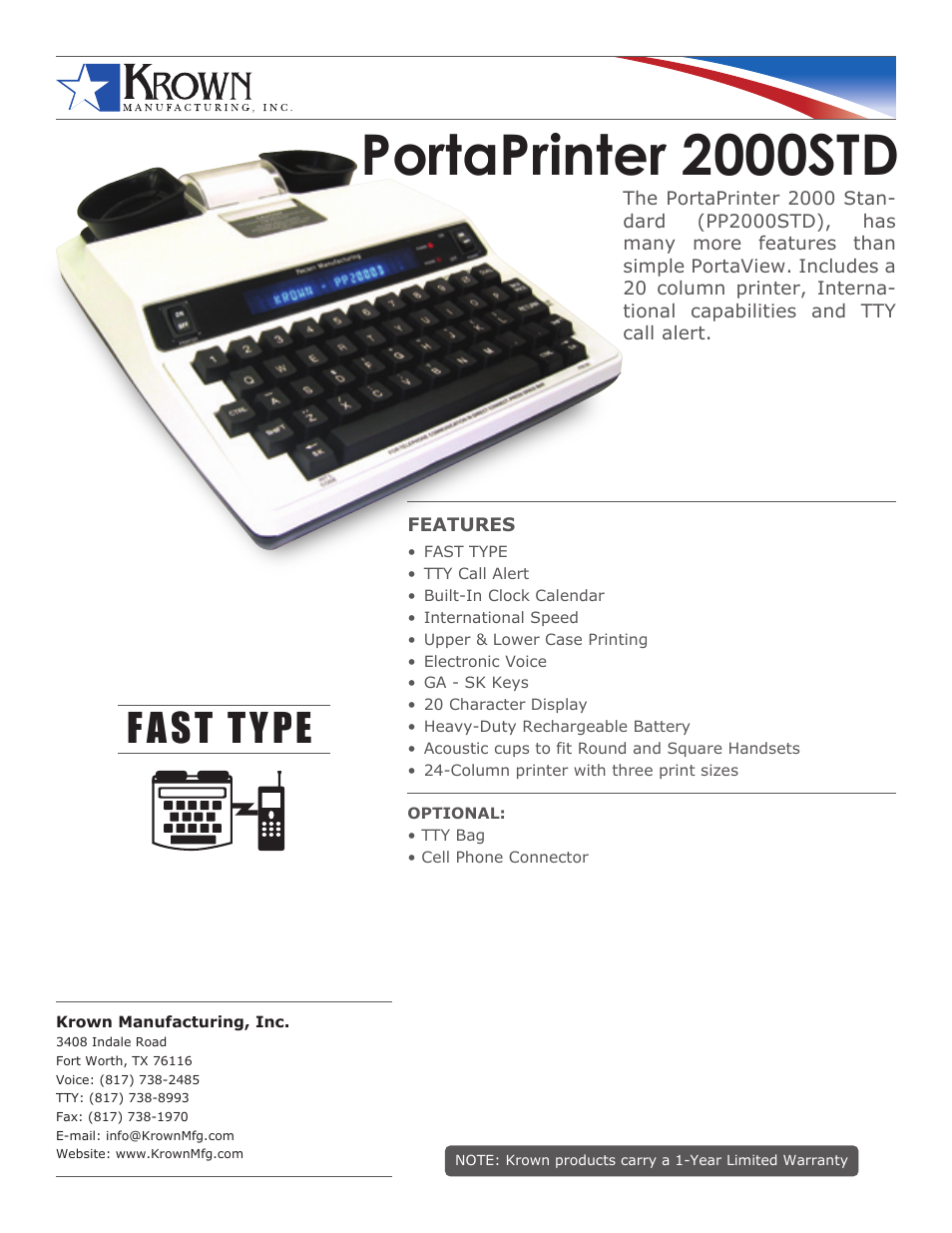 Krown Manufacturing 2000STD User Manual | 1 page