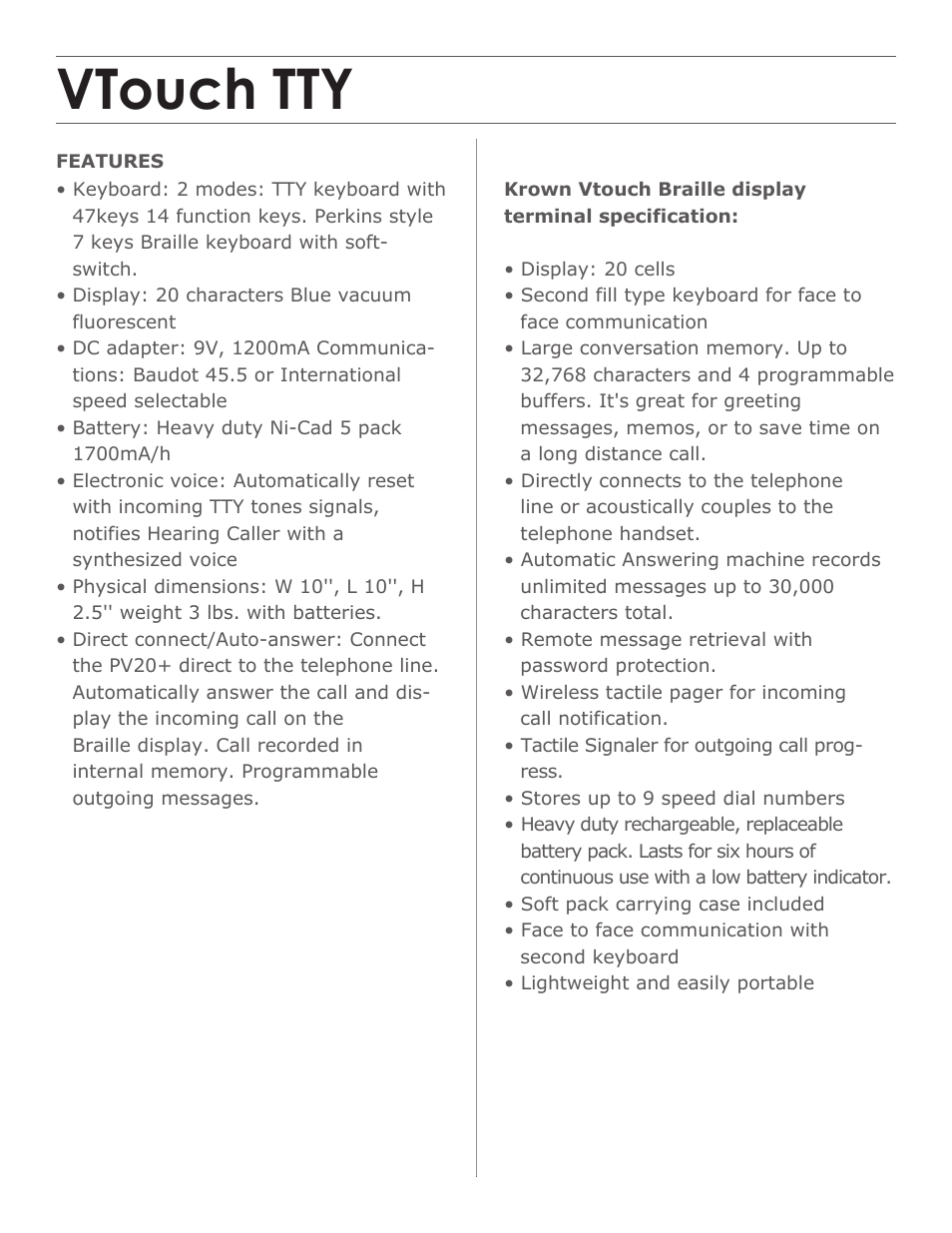 Vtouch.tty2.pdf, Vtouch tty | Krown Manufacturing Communication Keyboard for Deaf-Blind VTouch TTY User Manual | Page 2 / 2