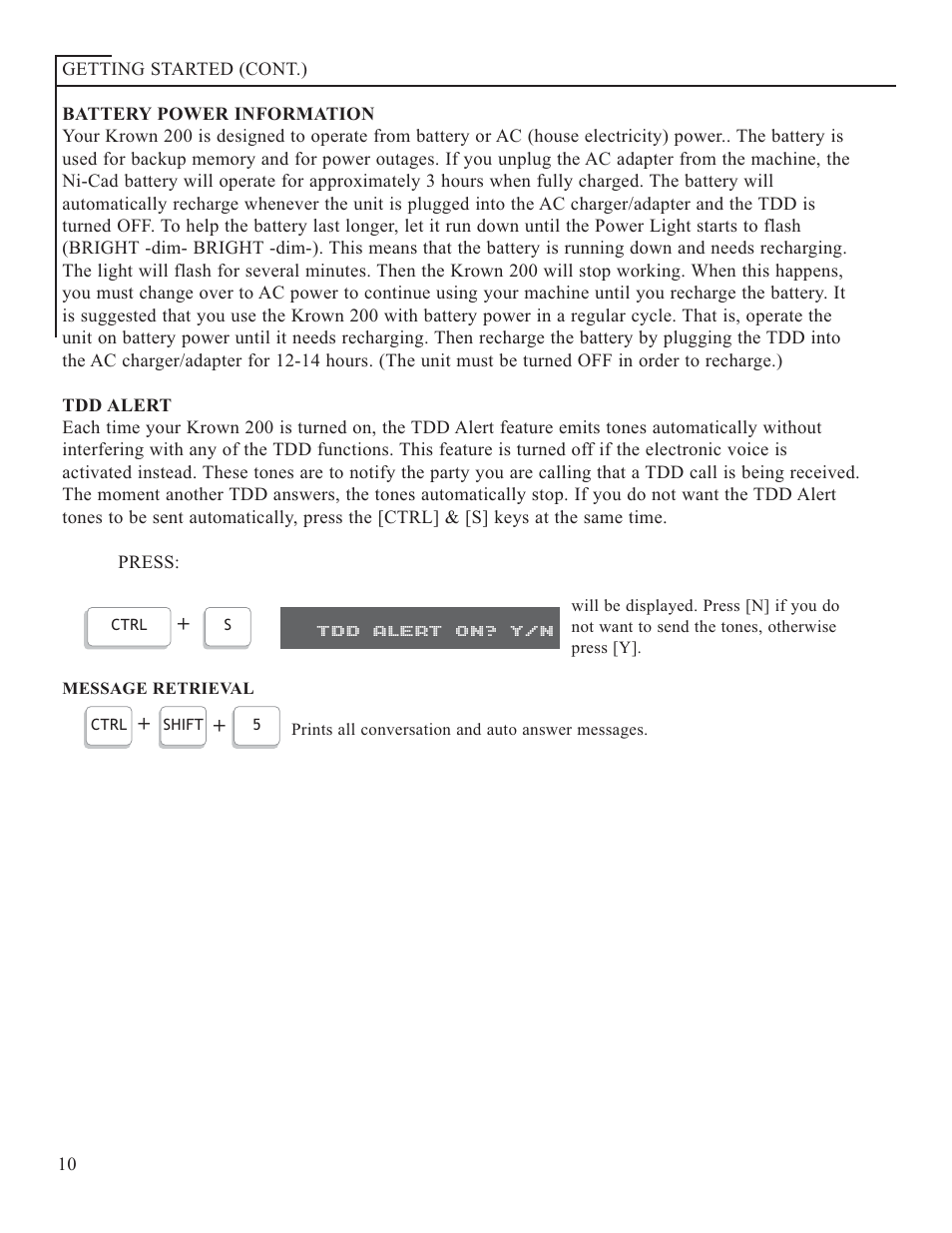 Tdd alert on? y/n | Krown Manufacturing 200 User Manual | Page 12 / 37