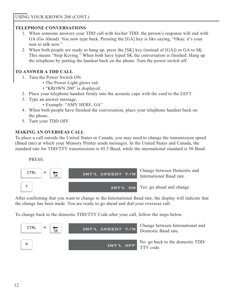 Int’l speed? y/n, Int’l on, Int’l off | Krown Manufacturing 200 User Manual | Page 14 / 37