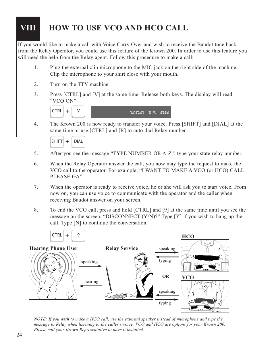 Viii, How to use vco and hco call, Vco is on | Krown Manufacturing 200 User Manual | Page 26 / 37