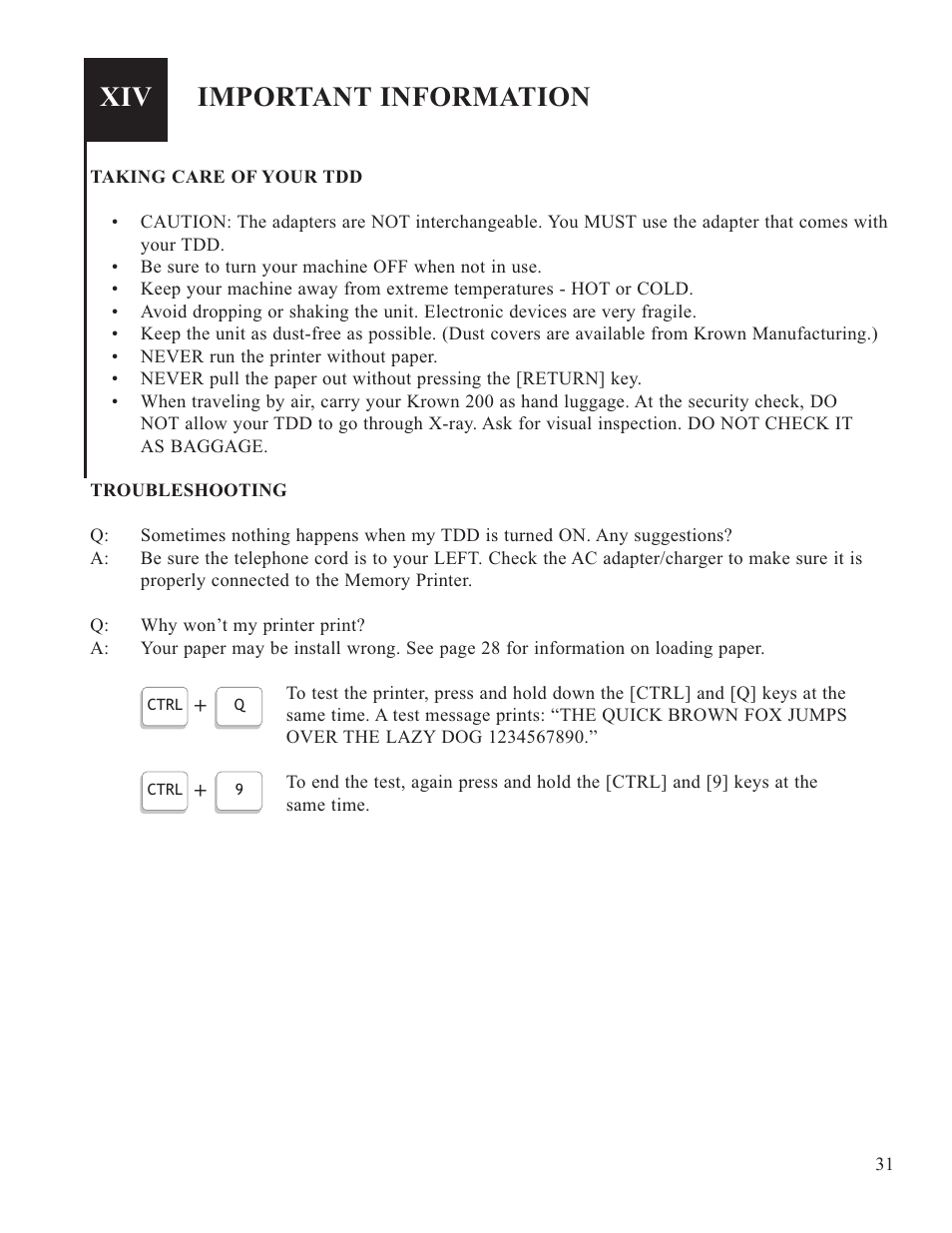 Important information | Krown Manufacturing 200 User Manual | Page 33 / 37