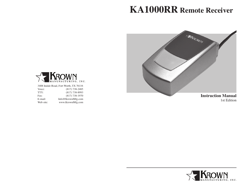 Ka1000rr1.pdf, Ka1000rr, Remote receiver | Krown Manufacturing KA1000RR User Manual | Page 8 / 8