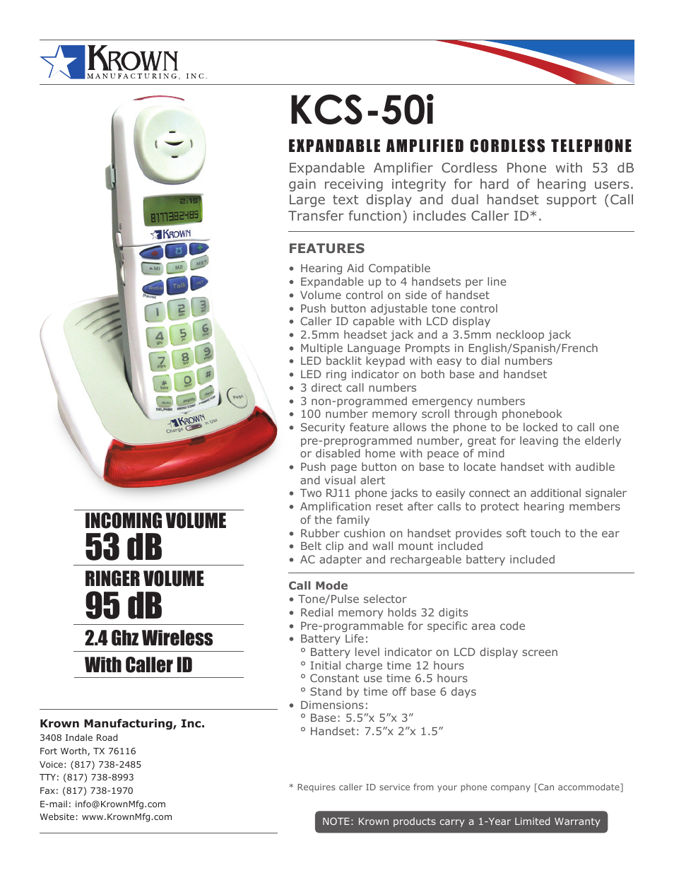 Krown Manufacturing KCS-50i User Manual | 1 page