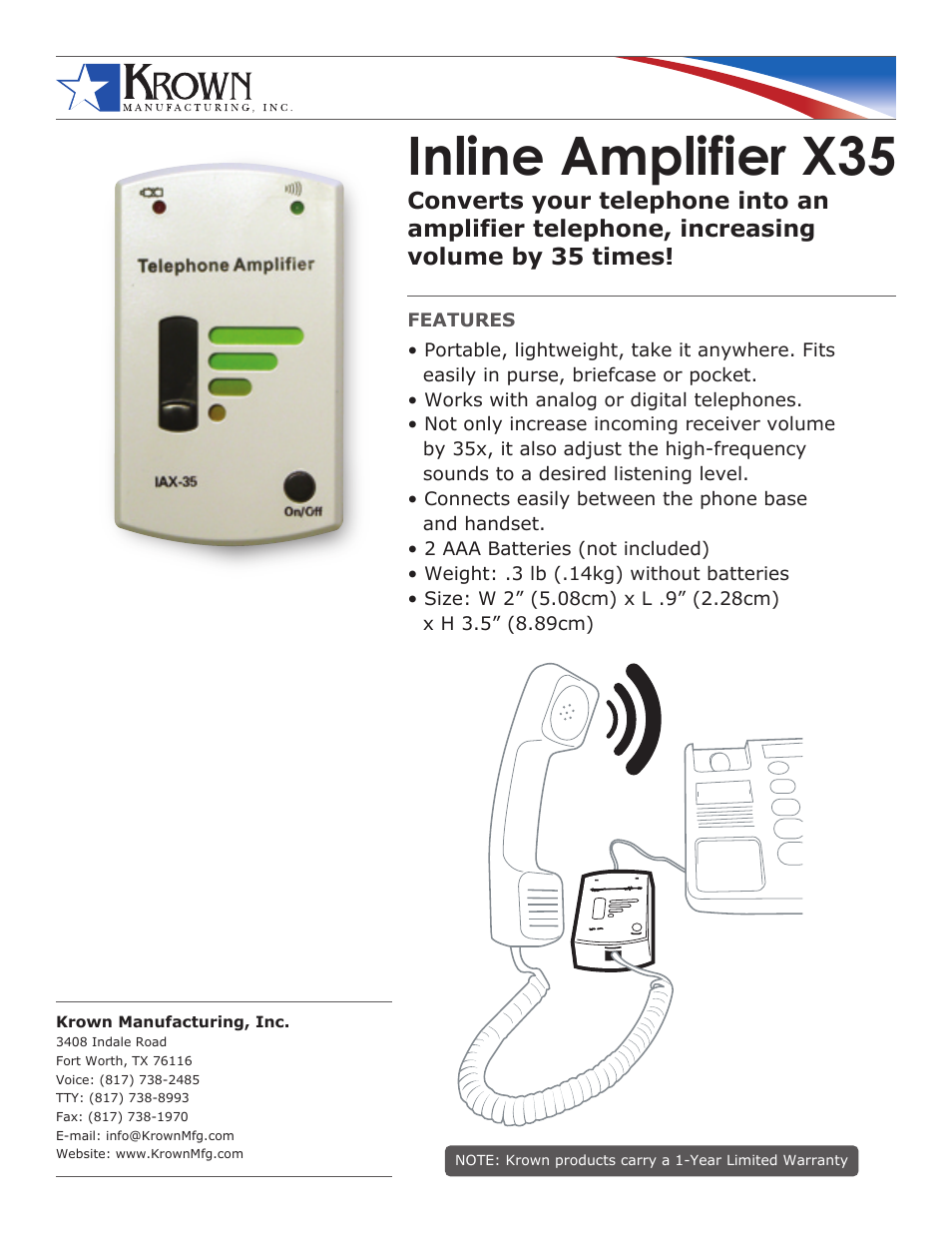 Krown Manufacturing Inline Amplifier X35 User Manual | 1 page