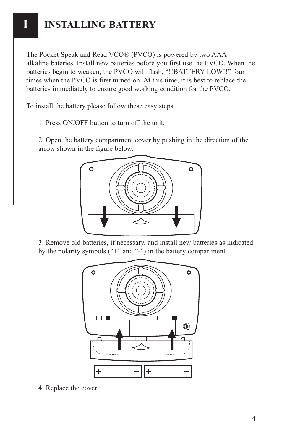 Installing battery | Krown Manufacturing PVCO-C User Manual | Page 5 / 16