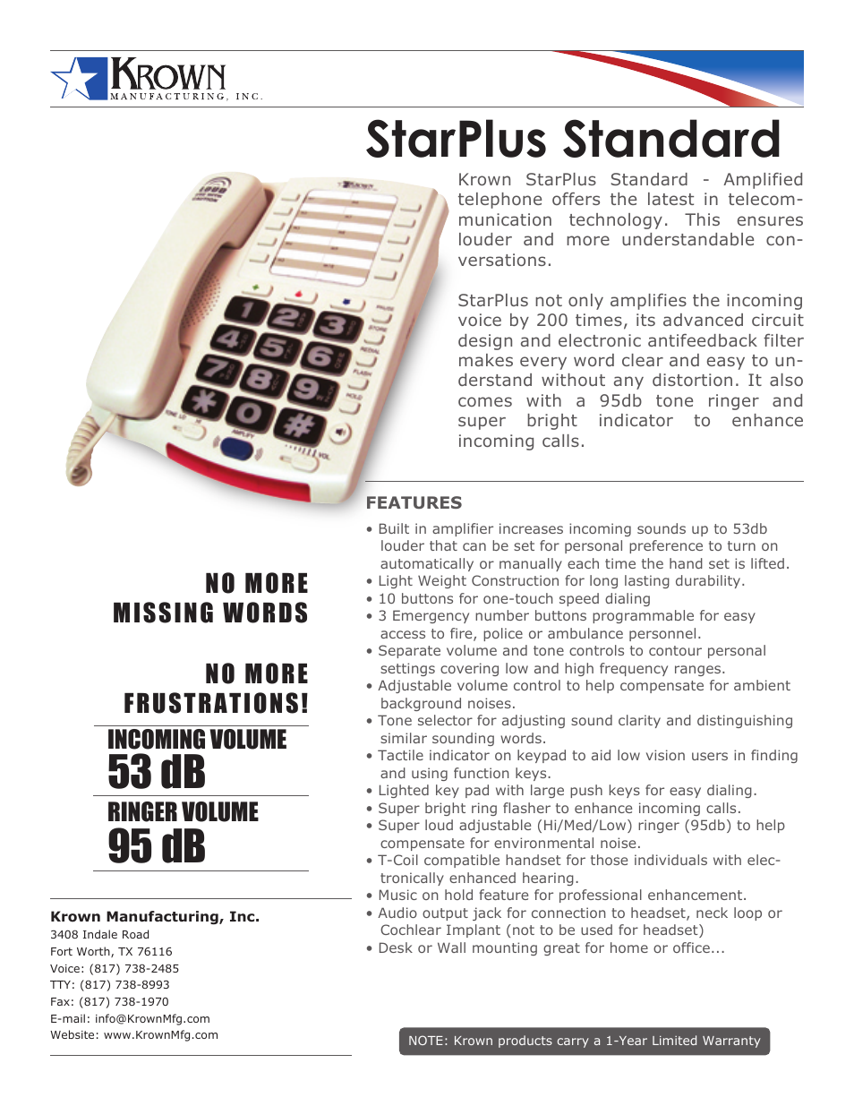 Krown Manufacturing StarPlus Standard User Manual | 1 page