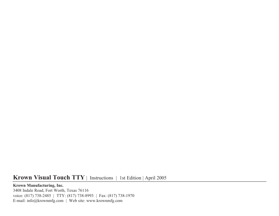 Krown visual touch tty | Krown Manufacturing KVT100 User Manual | Page 2 / 34