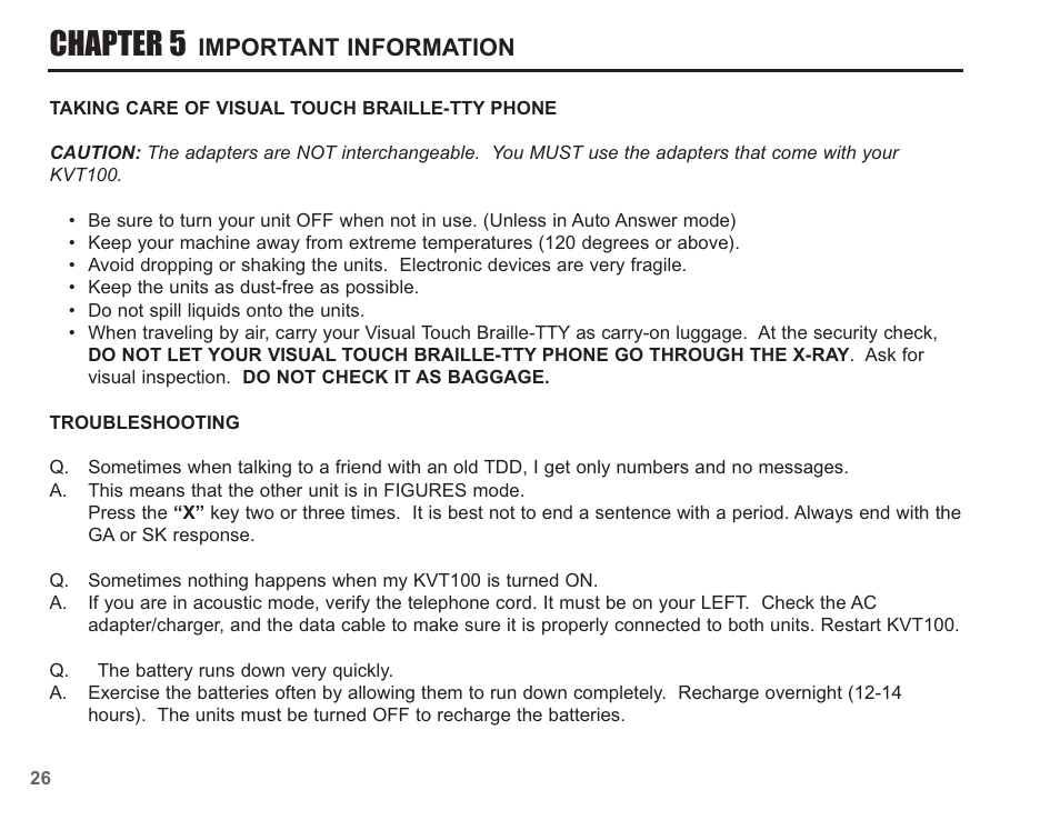 Chapter 5, Important information | Krown Manufacturing KVT100 User Manual | Page 28 / 34