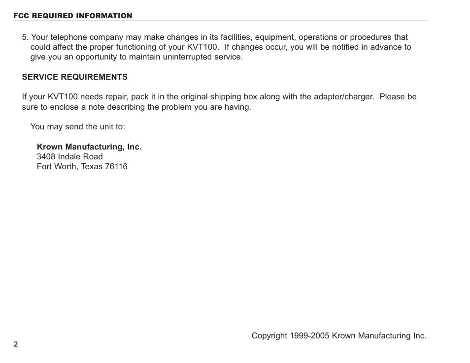 Krown Manufacturing KVT100 User Manual | Page 4 / 34