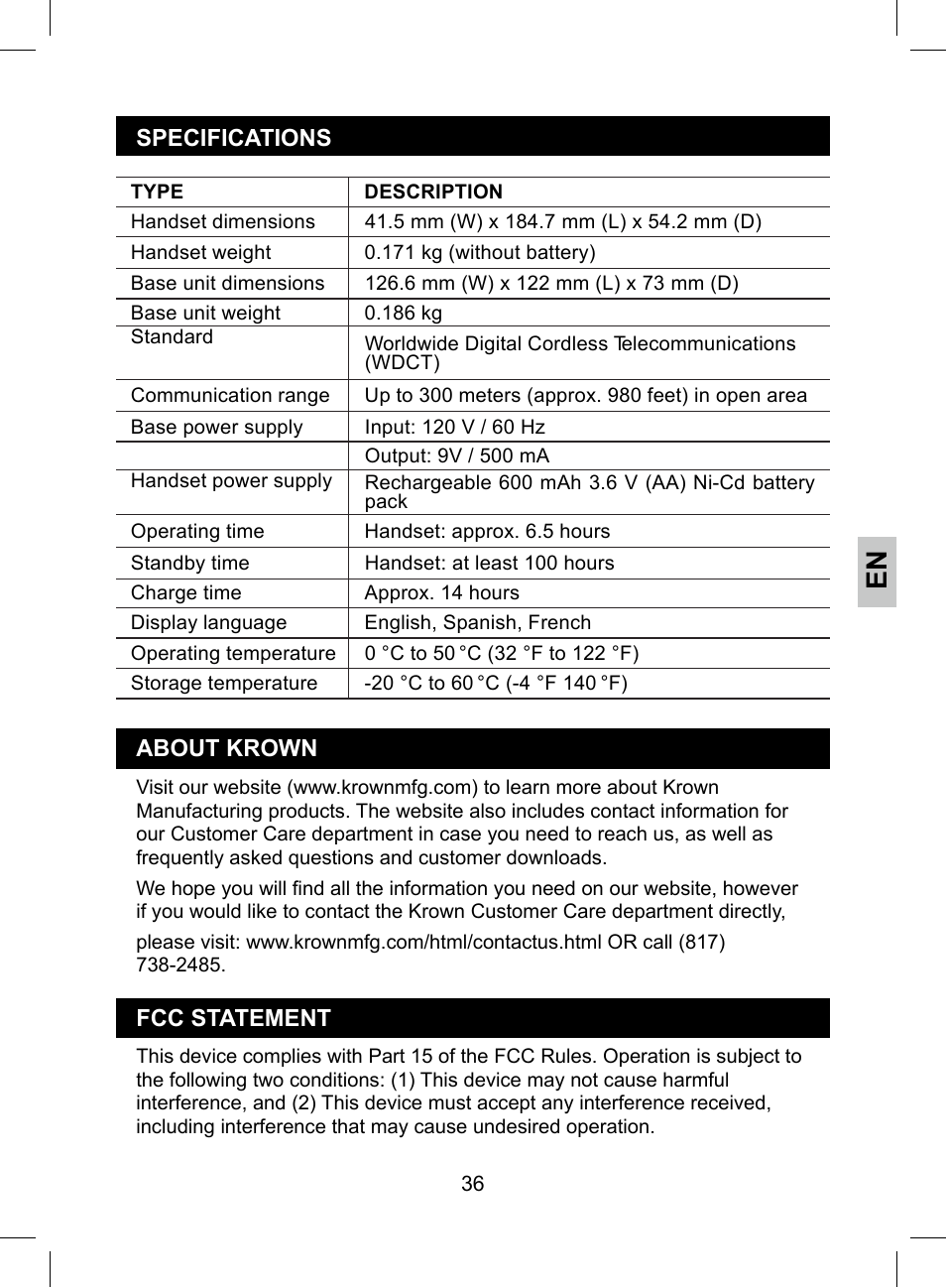 Krown Manufacturing KR2812 User Manual | Page 36 / 40