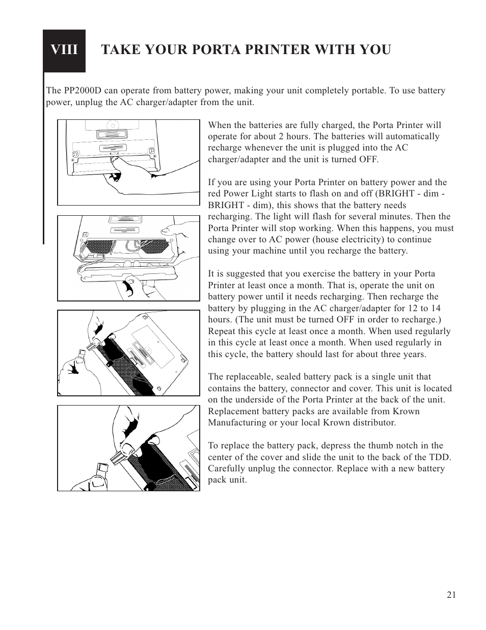 Viii, Take your porta printer with you | Krown Manufacturing 2000 User Manual | Page 23 / 29