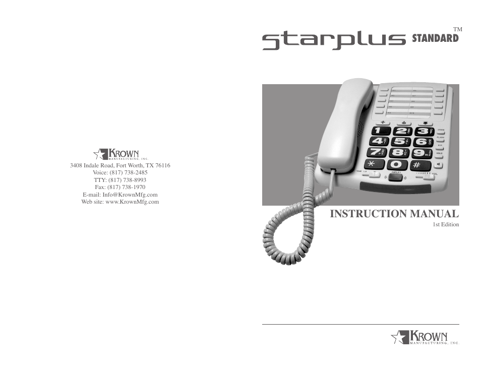 Krown Manufacturing Starplus Standard Amplified Speaker Telephone User Manual | 16 pages