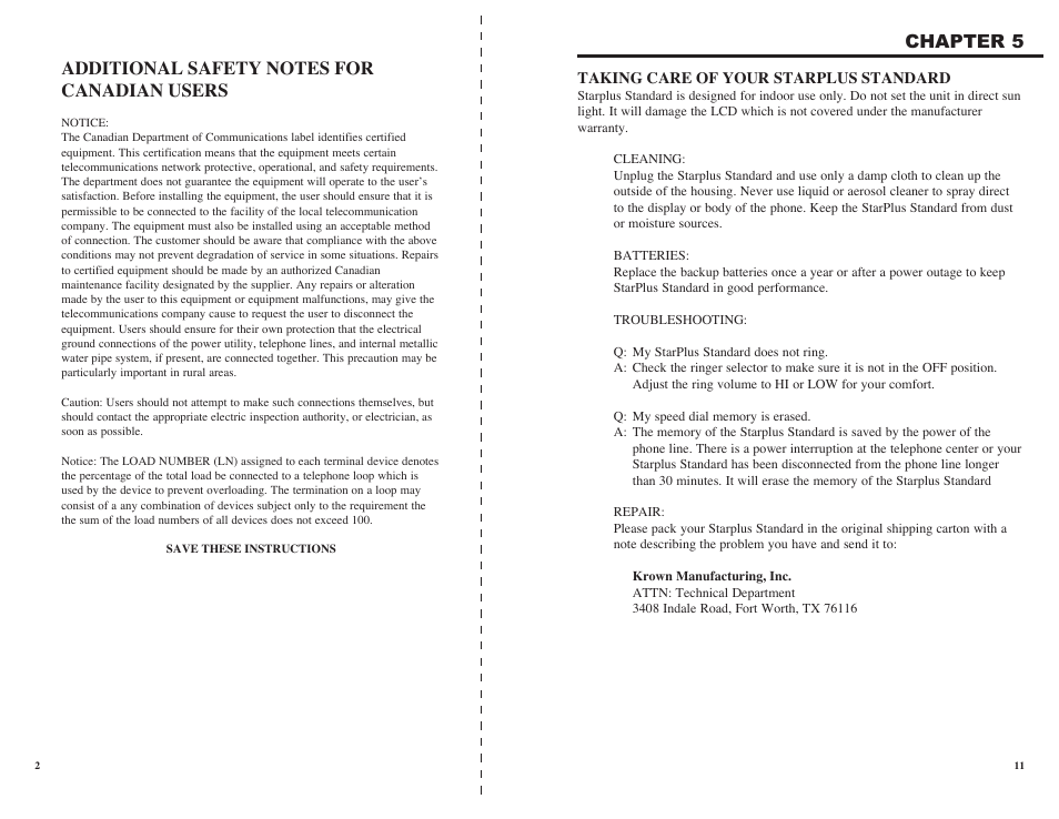 Krown Manufacturing Starplus Standard Amplified Speaker Telephone User Manual | Page 13 / 16