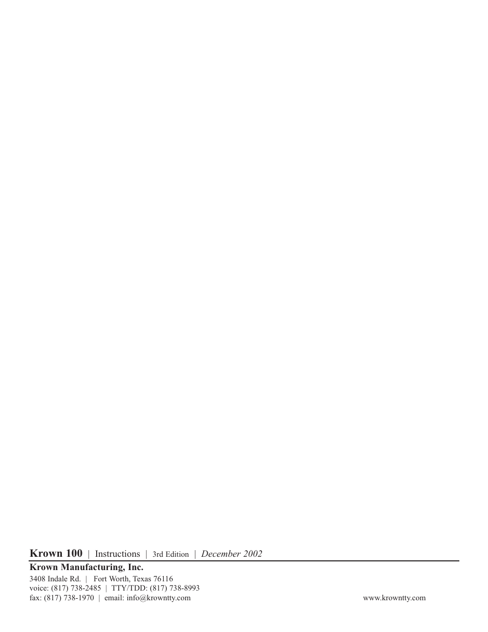 Krown 100 | Krown Manufacturing Model Krown 100 User Manual | Page 2 / 44