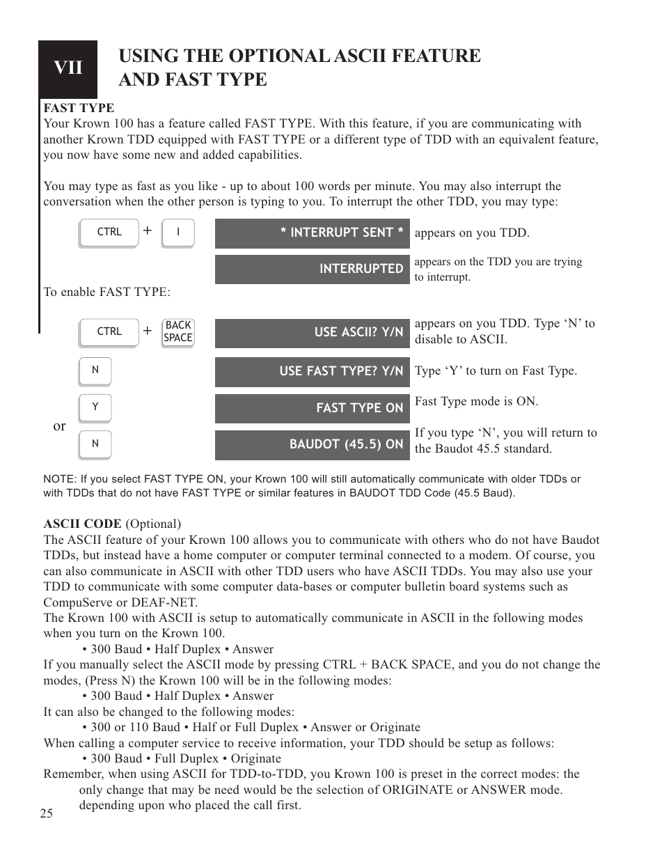 Using the optional ascii feature and fast type | Krown Manufacturing Model Krown 100 User Manual | Page 28 / 44