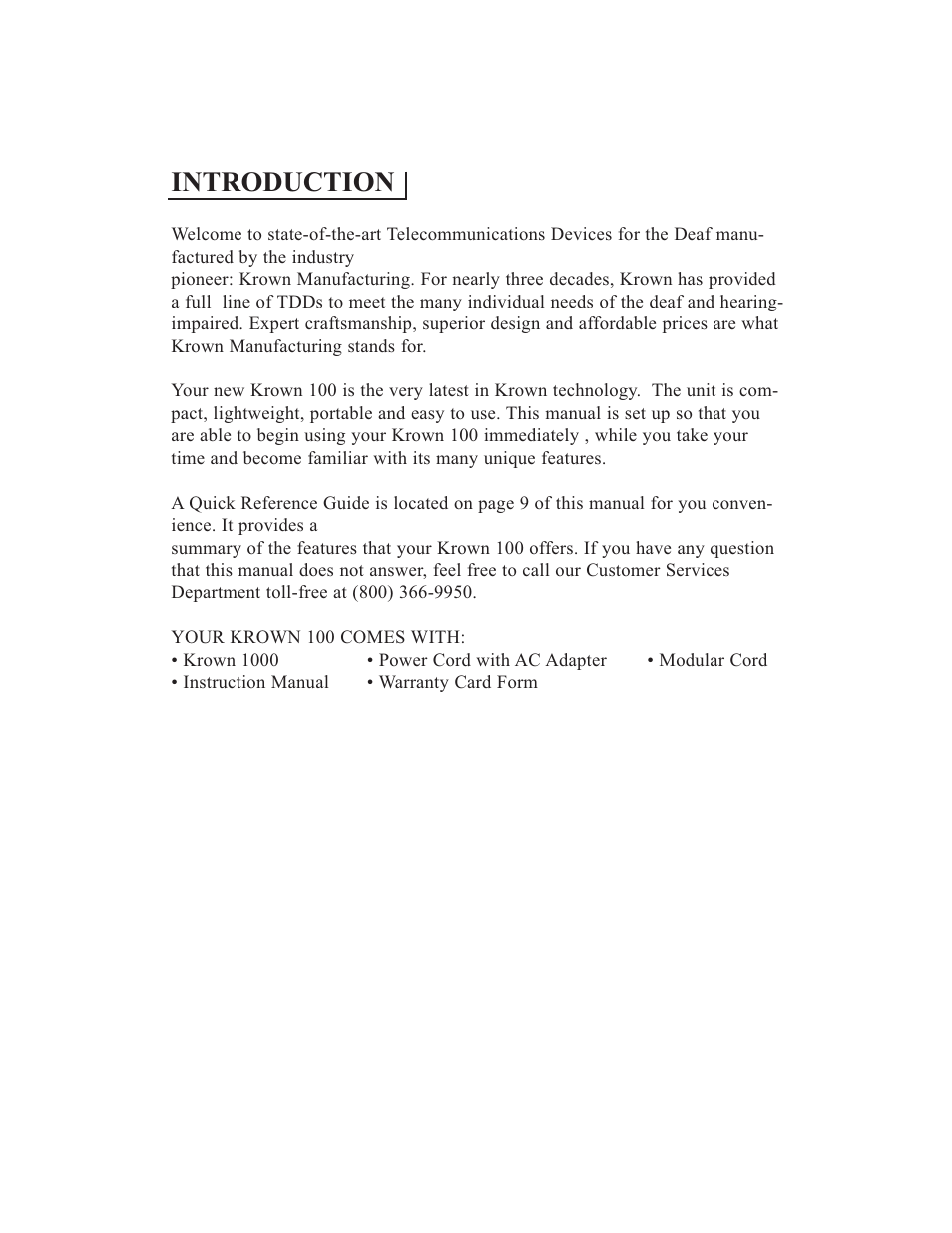 Introduction | Krown Manufacturing Model Krown 100 User Manual | Page 3 / 44