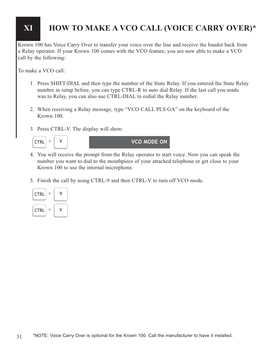 How to make a vco call (voice carry over) | Krown Manufacturing Model Krown 100 User Manual | Page 34 / 44