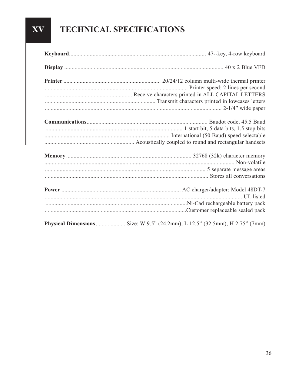 Technical specifications | Krown Manufacturing Model Krown 100 User Manual | Page 39 / 44