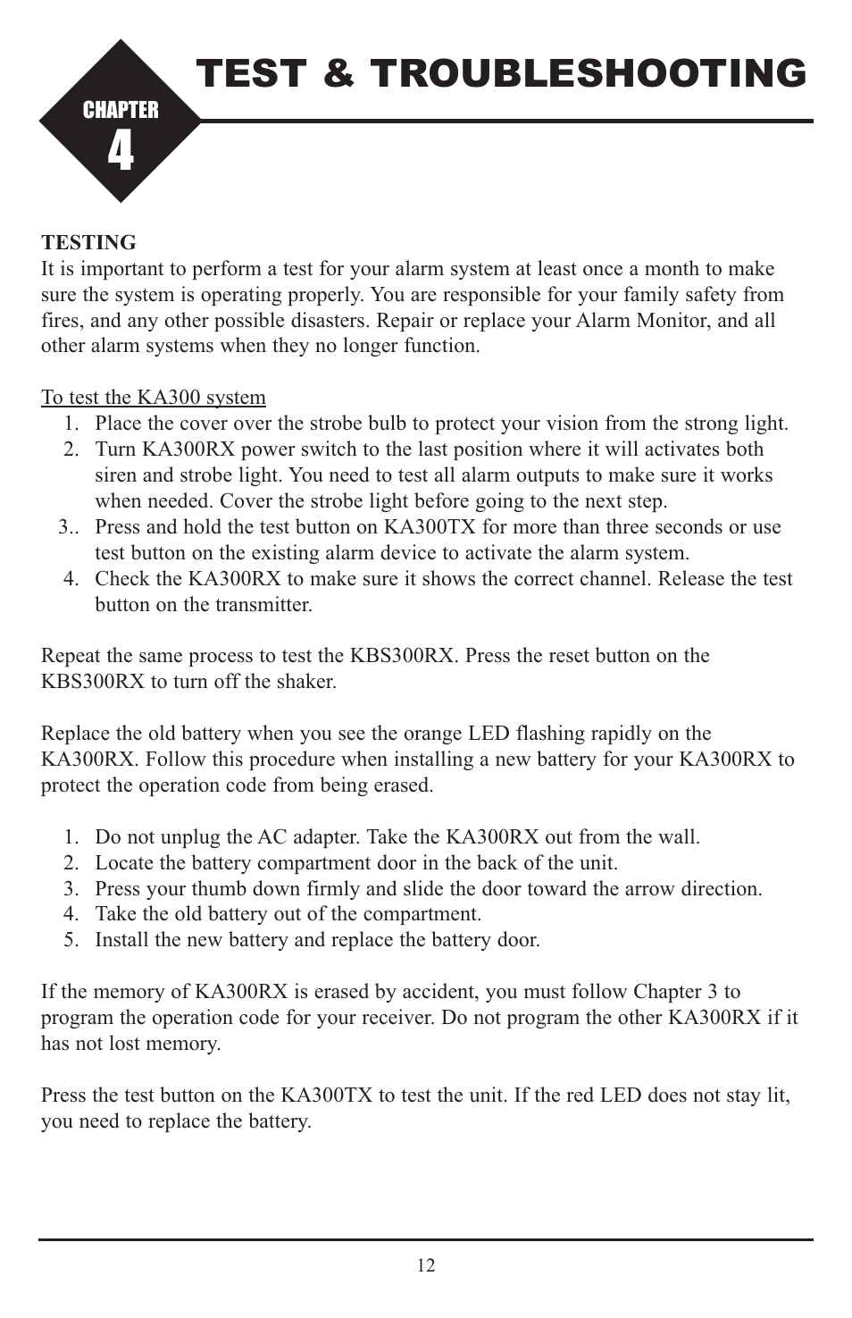 Test & troubleshooting | Krown Manufacturing KBS300RX User Manual | Page 16 / 20