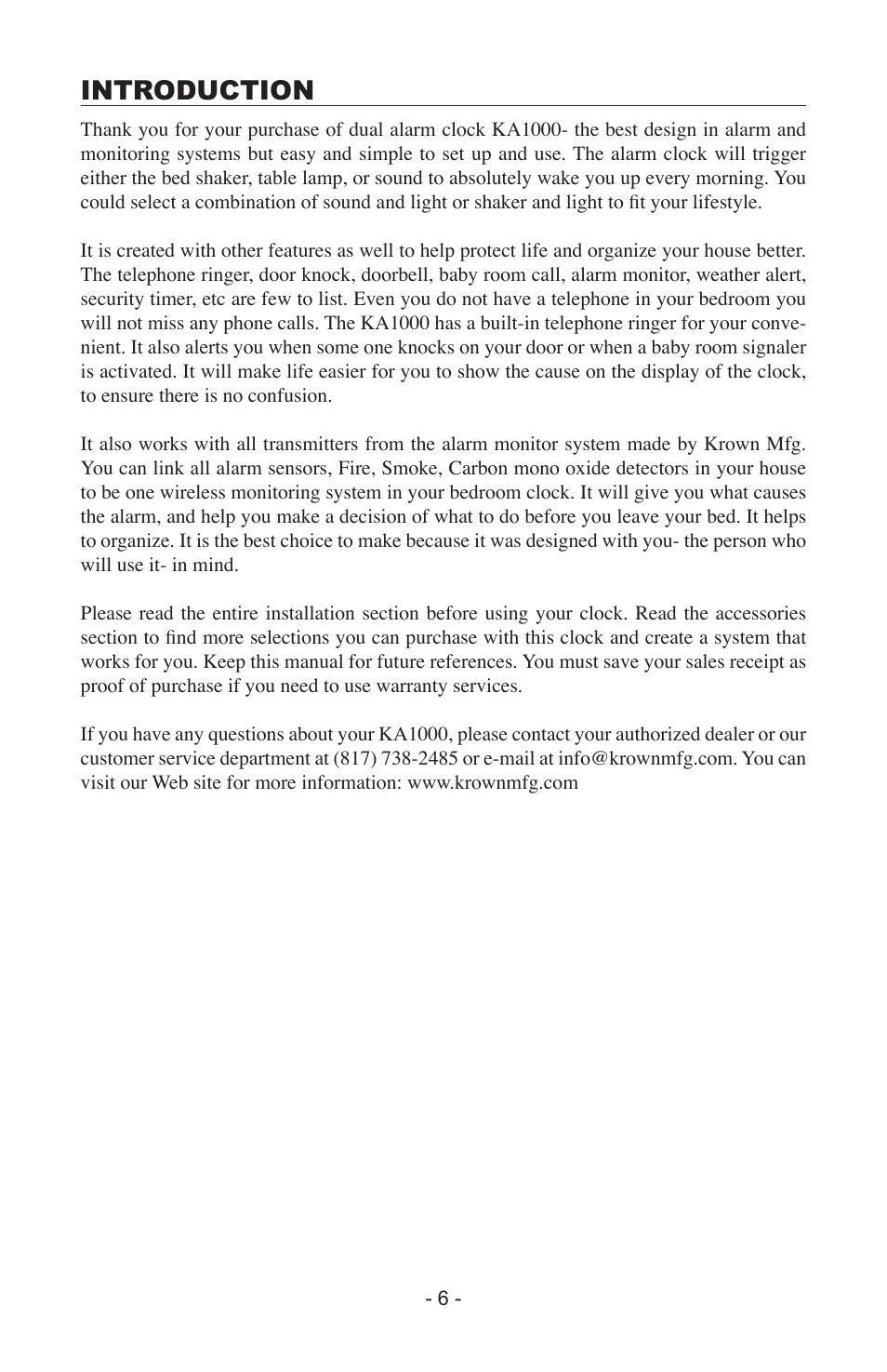 Introduction | Krown Manufacturing KA1000 User Manual | Page 6 / 20