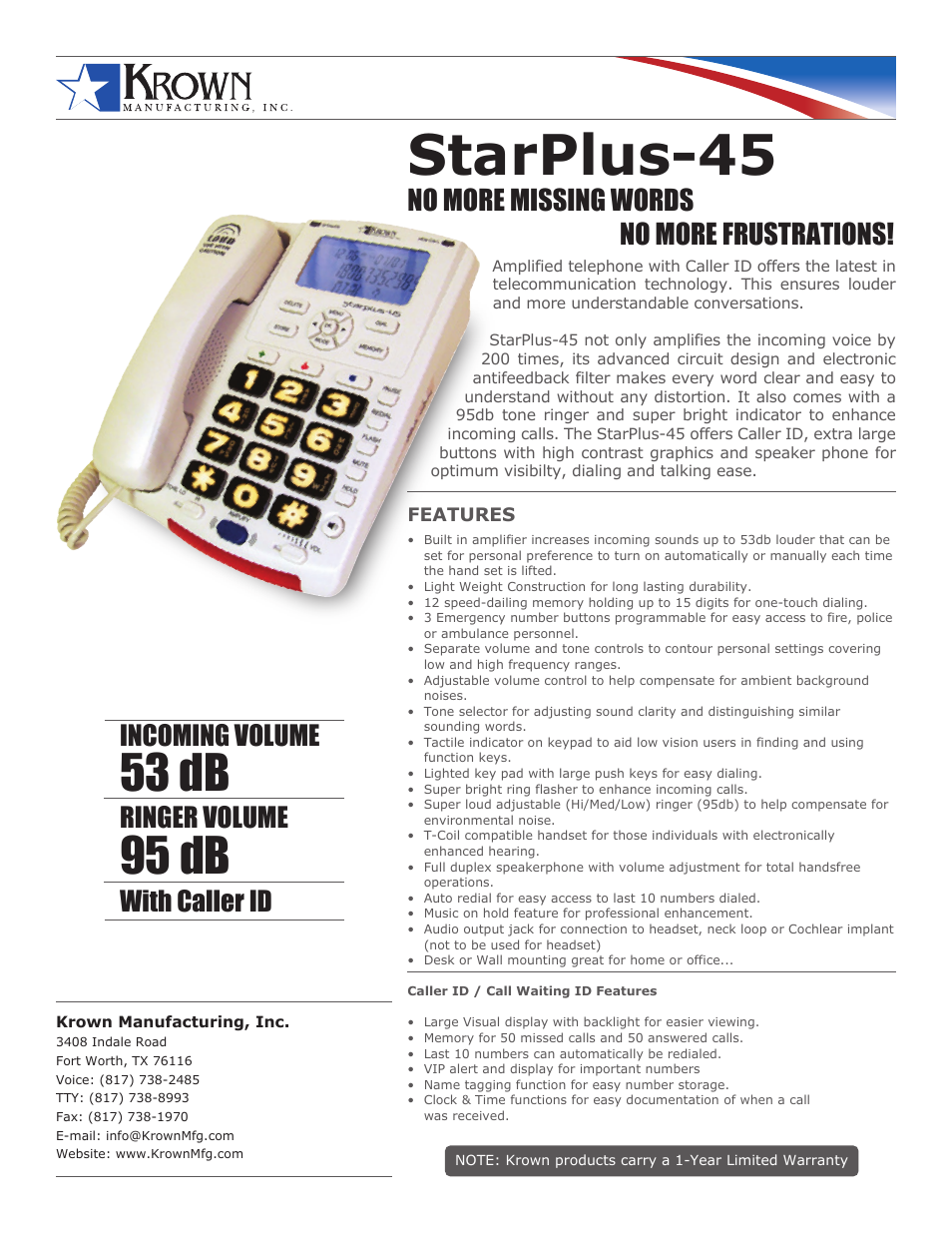 Krown Manufacturing StarPlus-45 User Manual | 1 page