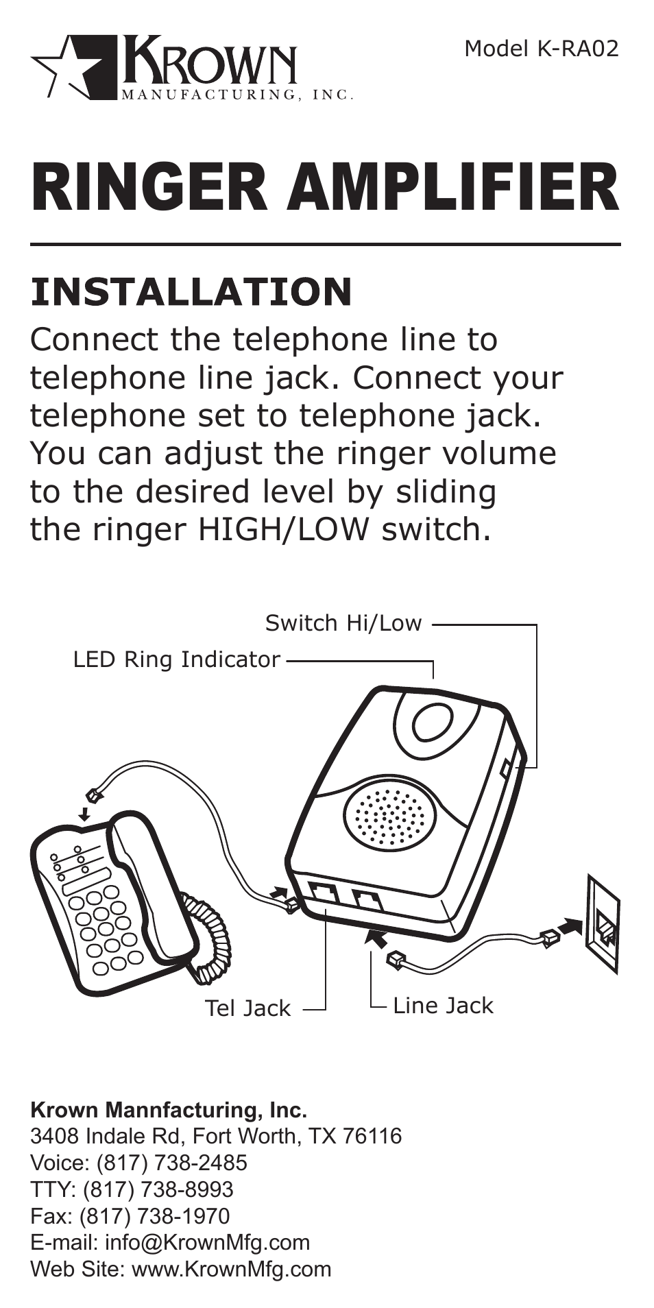 Krown Manufacturing K-RA02 User Manual | 1 page