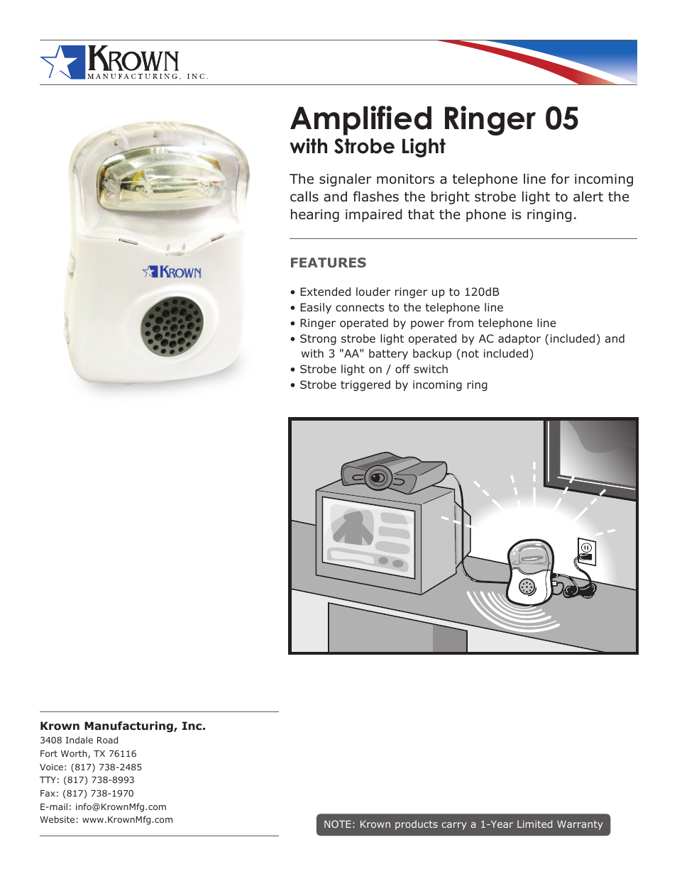 Krown Manufacturing Amplified Ringer 05 User Manual | 1 page