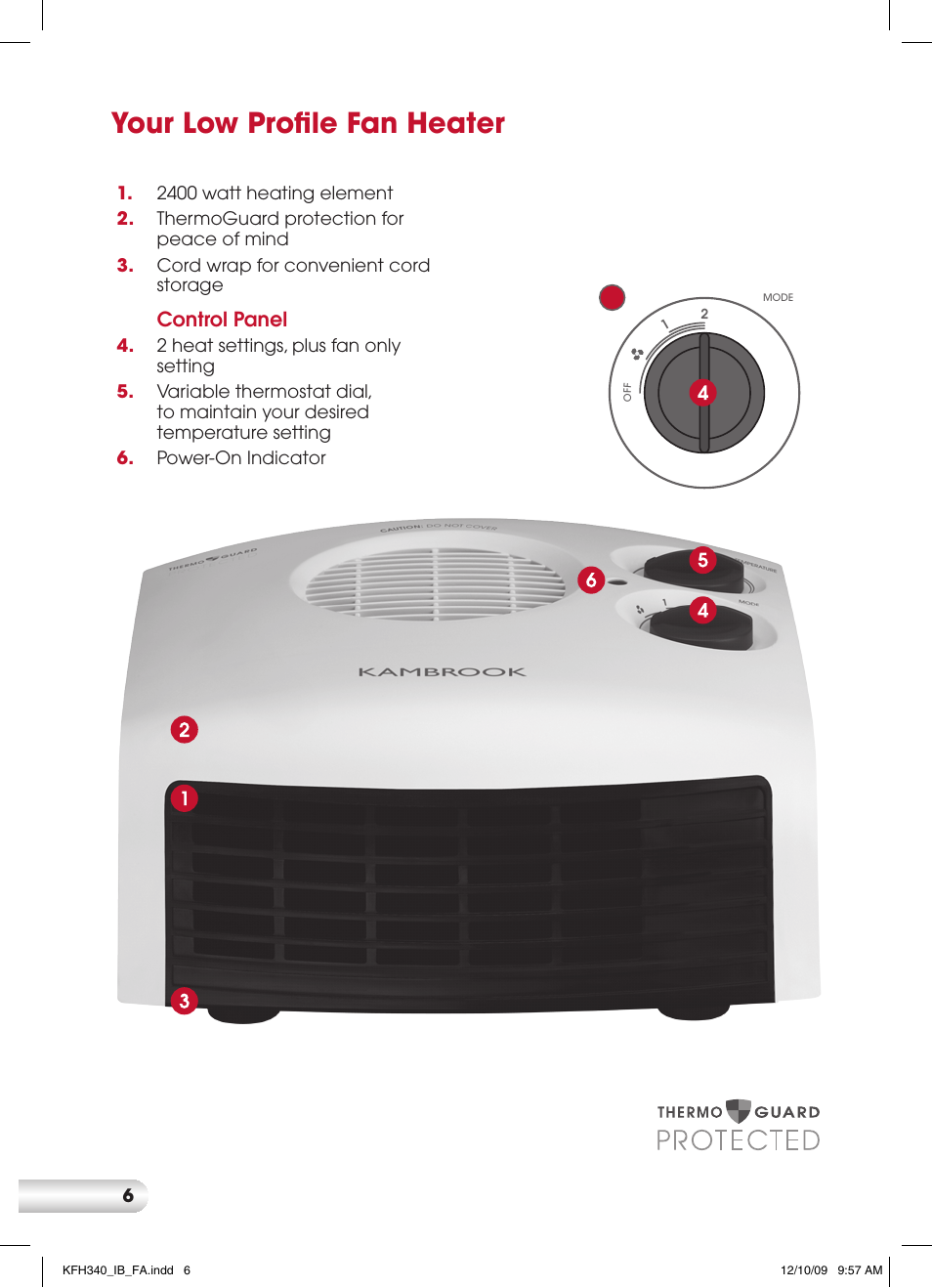 Your low profile fan heater | Kambrook KFH340 User Manual | Page 6 / 12