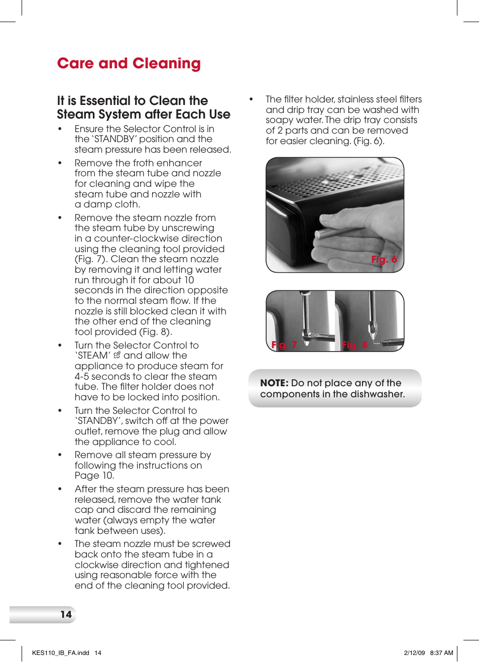 Care and cleaning | Kambrook EASY STEP KES110 User Manual | Page 14 / 20