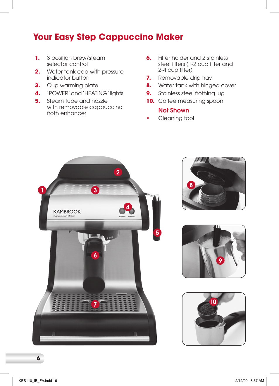 Your easy step cappuccino maker | Kambrook EASY STEP KES110 User Manual | Page 6 / 20
