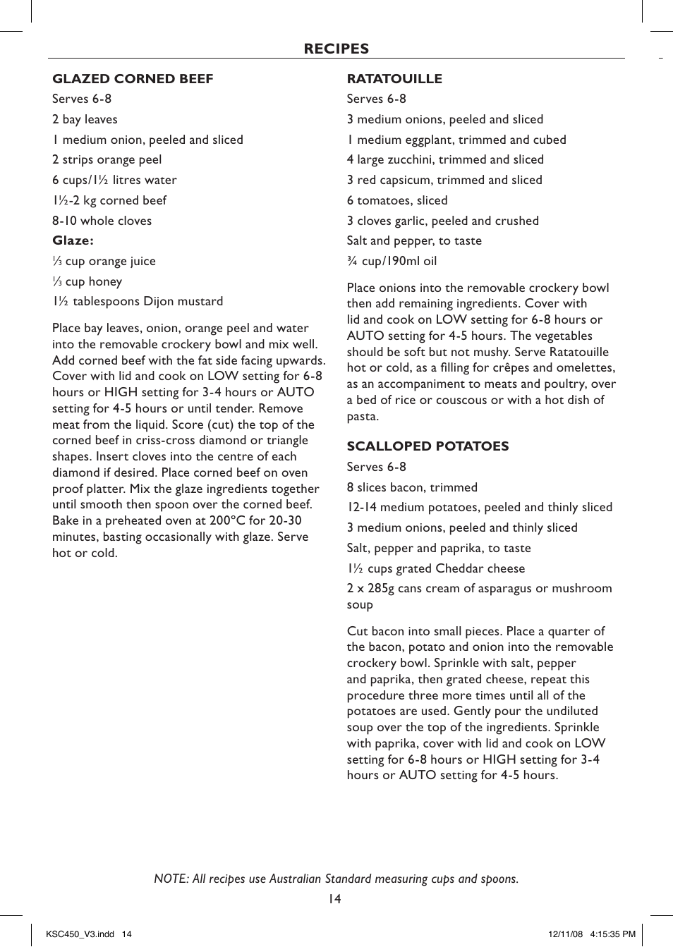 Recipes | Kambrook PROFILE KSC450 User Manual | Page 14 / 20