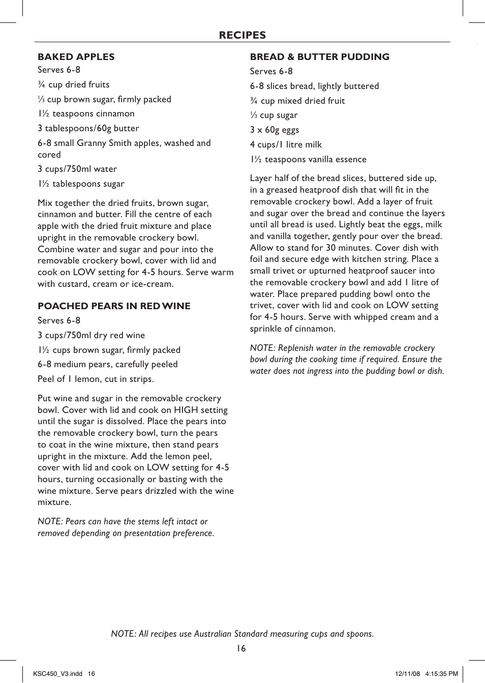 Kambrook PROFILE KSC450 User Manual | Page 16 / 20