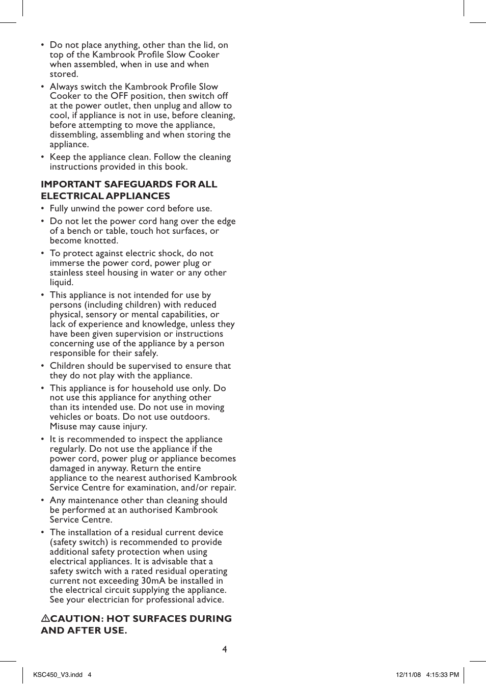 Kambrook PROFILE KSC450 User Manual | Page 4 / 20