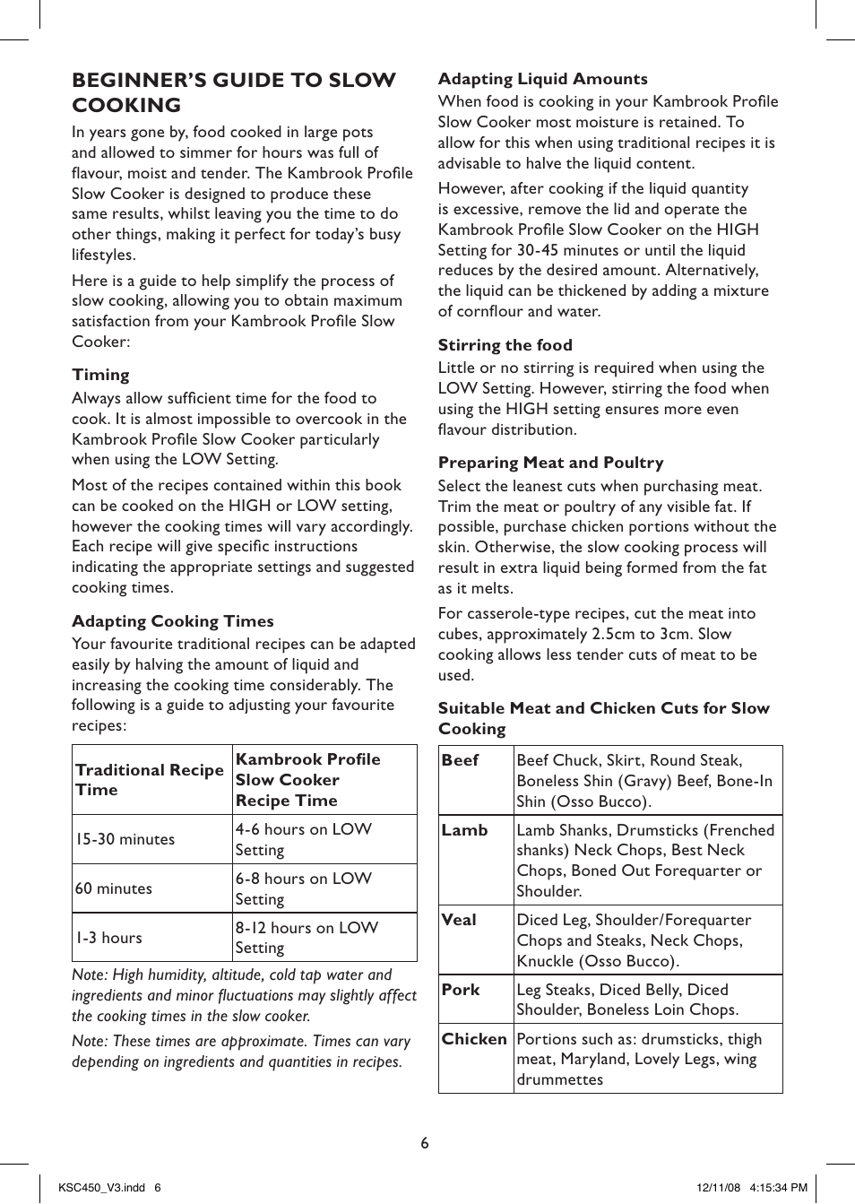 Beginner’s guide to slow cooking | Kambrook PROFILE KSC450 User Manual | Page 6 / 20