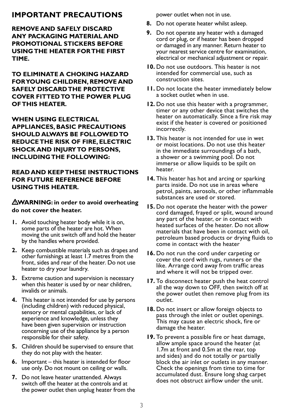 Important precautions | Kambrook KCE60 User Manual | Page 3 / 6