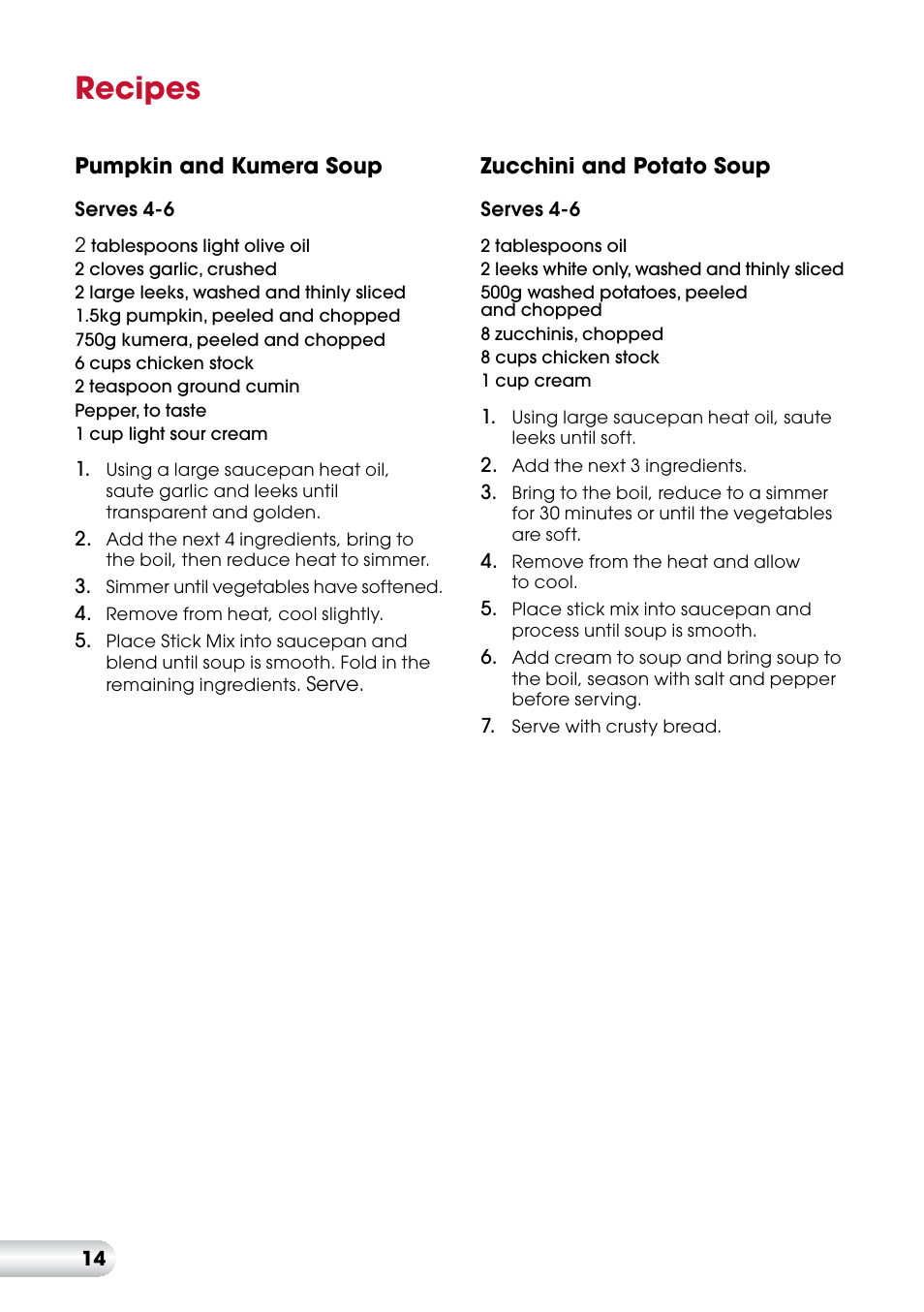 Recipes | Kambrook Stick Mix KSB7 User Manual | Page 15 / 20