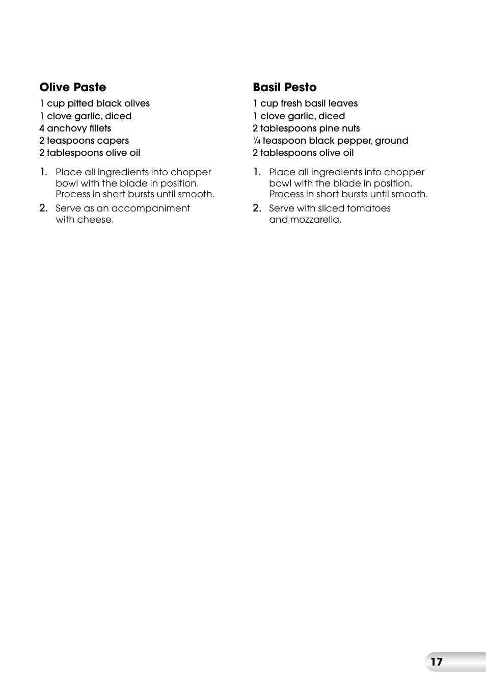 Olive paste, Basil pesto | Kambrook Stick Mix KSB7 User Manual | Page 18 / 20