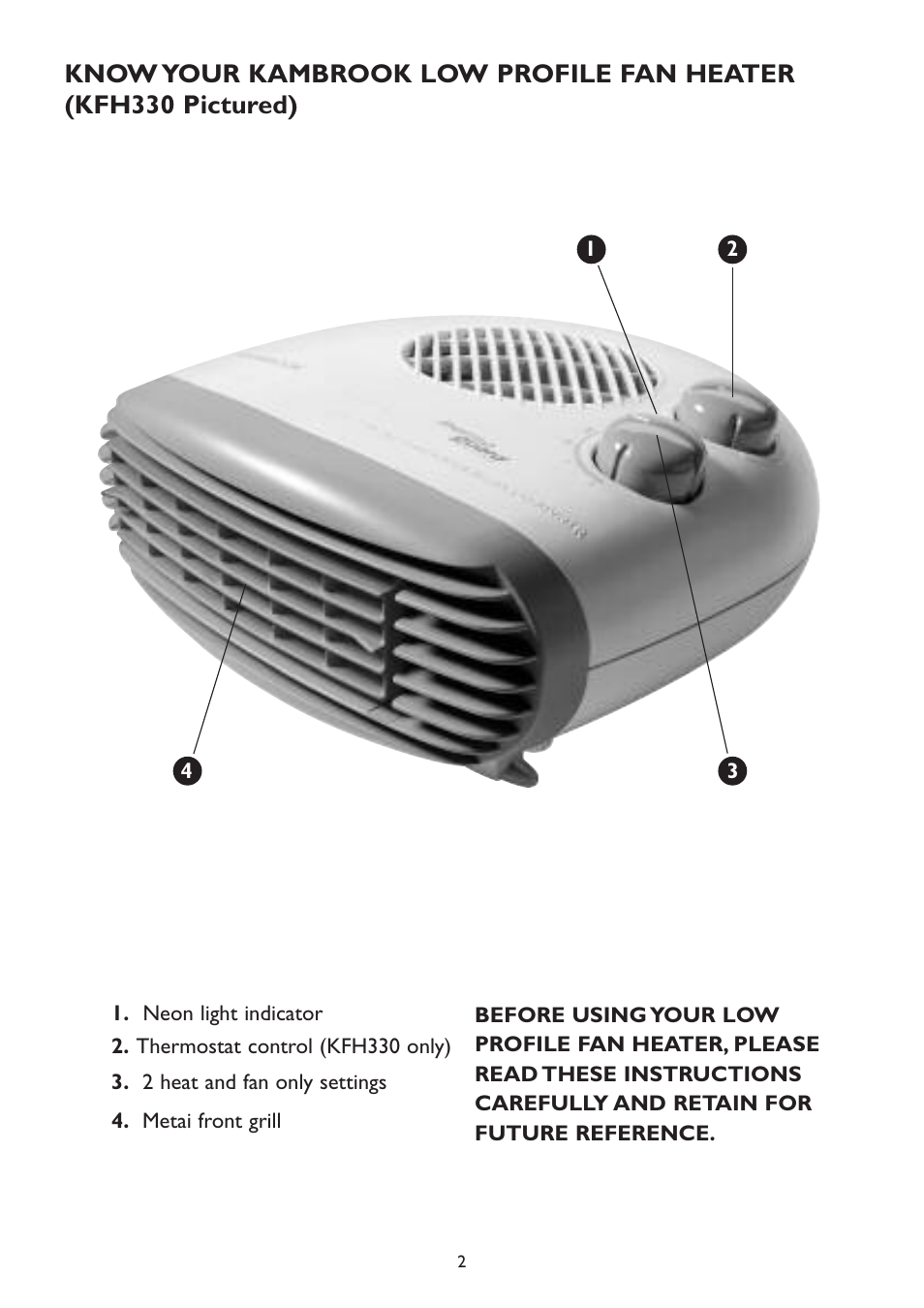 Kambrook KFH330 User Manual | Page 2 / 8