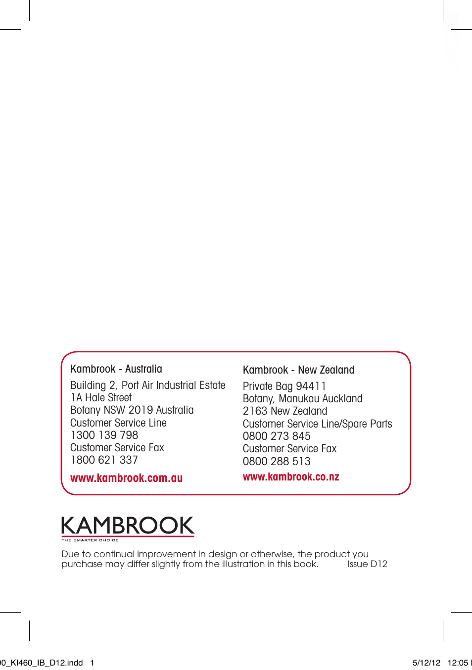 Kambrook KI400 User Manual | Page 12 / 12