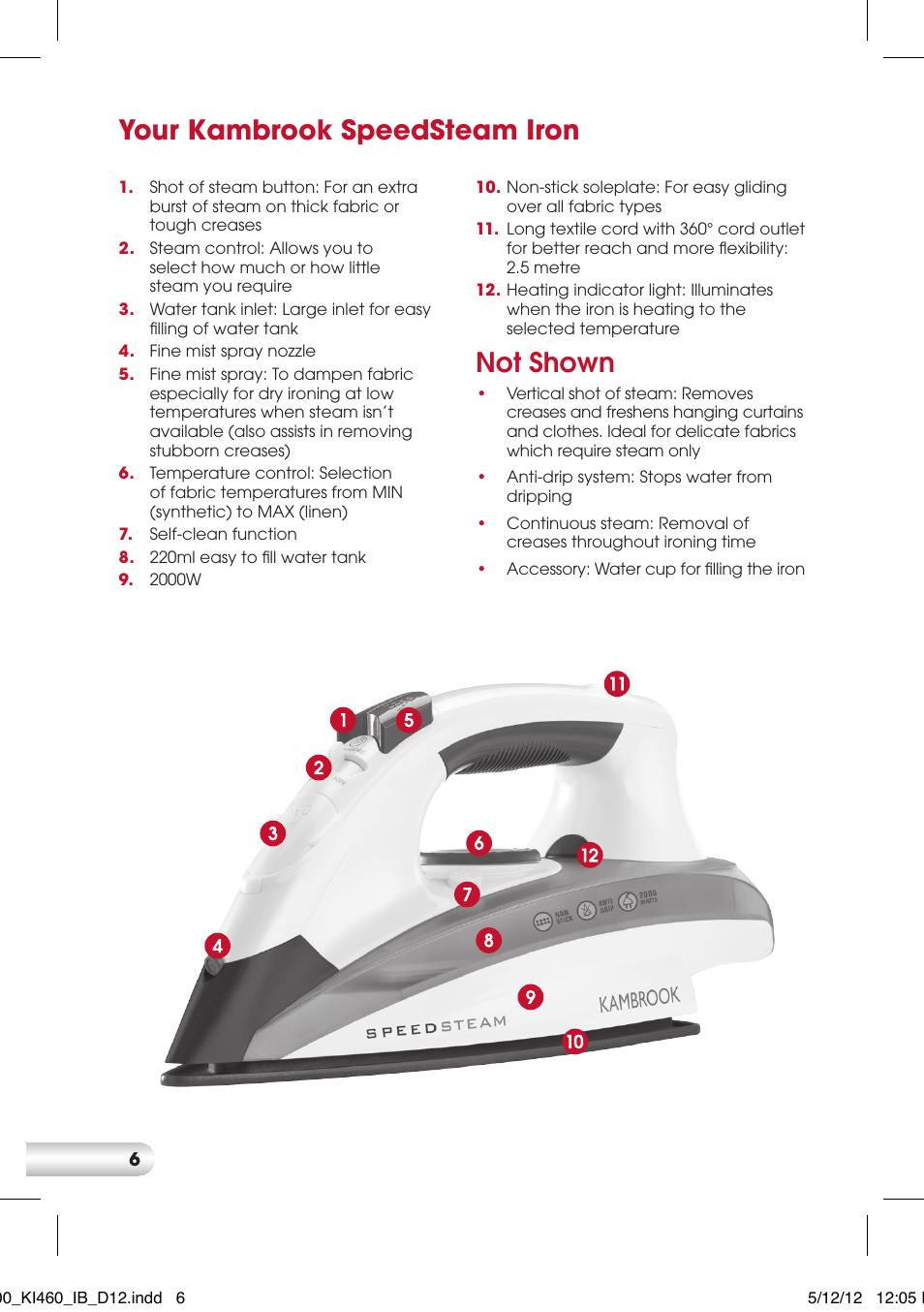 Not shown, Your kambrook speedsteam iron | Kambrook KI400 User Manual | Page 6 / 12
