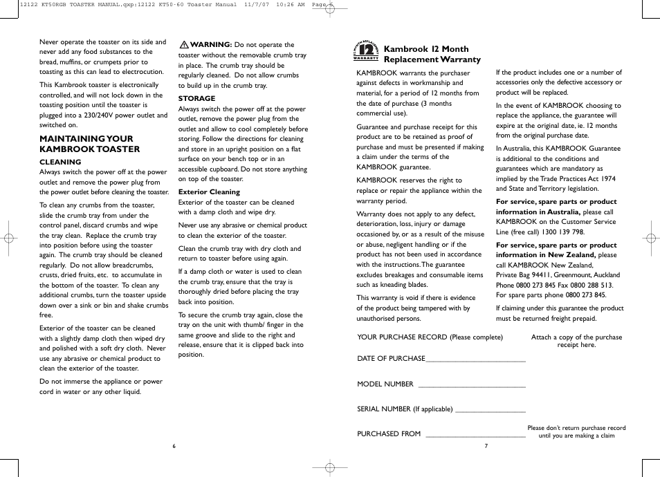Kambrook KT50G User Manual | Page 4 / 4