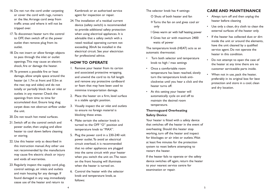 Kambrook THERMO GUARD KFH15 User Manual | Page 3 / 4